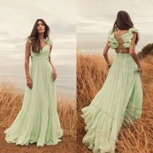 NWT | Mac Duggal 67911 Iconic Chiffon Ruffle Gown In Mint Green Size 10
